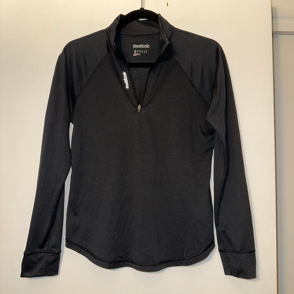 Reebok Women’s Small Athletic Long Sleeve Quarter Zip Pullover Black Gently Worn - Picture 1 of 7